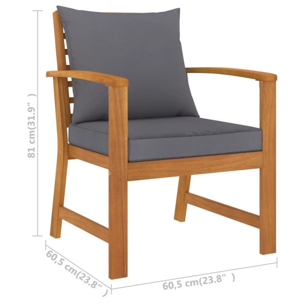 5 Piece Acacia Wood Garden Lounge Set with Cushions- Grey Image 11