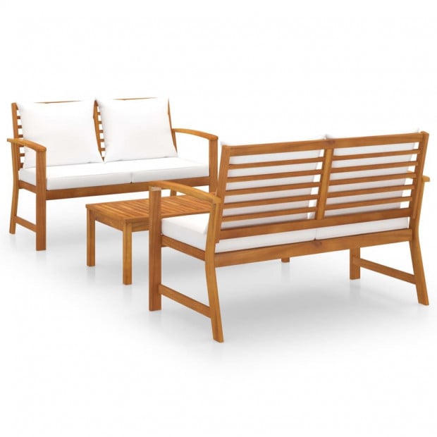 3 Piece Garden Lounge Set Cushions Solid Acacia Wood