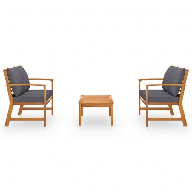 3 Piece Garden Lounge Set Cushion Solid Acacia Wood Grey Image 2