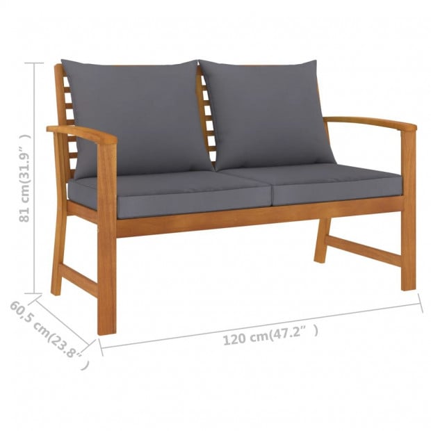 3 Piece Garden Lounge Set Cushion Solid Acacia Wood Grey Image 7