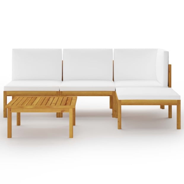 5 Piece Acacia Wood Garden Lounge Set with Cushions - Cream Image 3