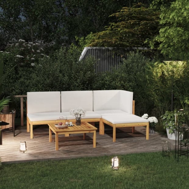 5 Piece Acacia Wood Garden Lounge Set with Cushions - Cream Image 2