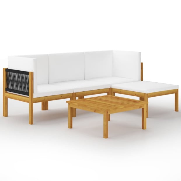 5pc Garden Lounge Set With Cushions Cream Solid Acacia Wood