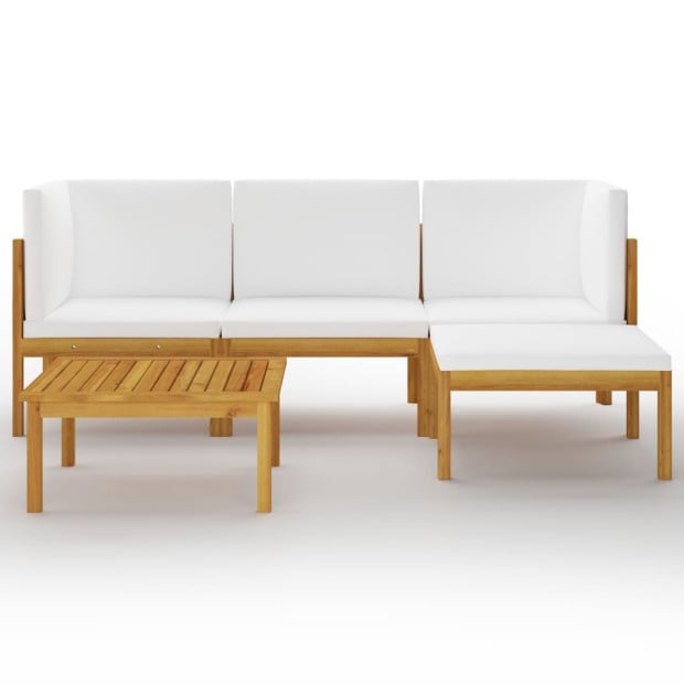 5pc Garden Lounge Set With Cushions Cream Solid Acacia Wood Image 3