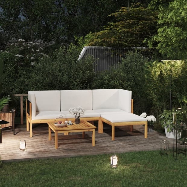 5pc Garden Lounge Set With Cushions Cream Solid Acacia Wood Image 2
