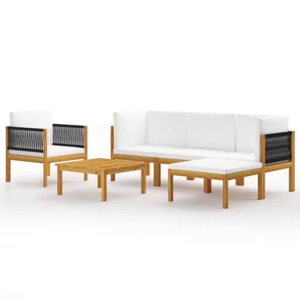 6 Piece Garden Lounge Set With Cushions Cream Solid Acacia Wood