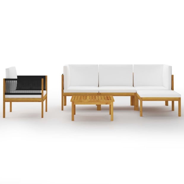 6 Piece Garden Lounge Set With Cushions Cream Solid Acacia Wood Image 3