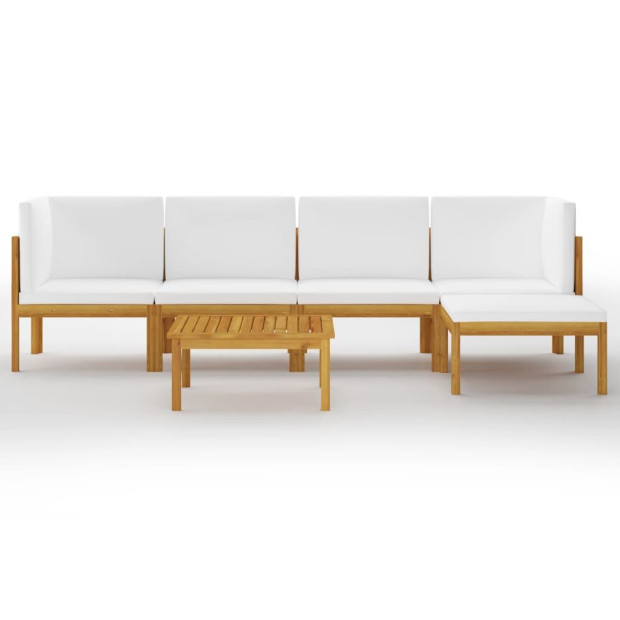 6pc Garden Lounge Set With Cushions Cream Solid Acacia Wood Image 3