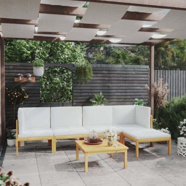 6pc Garden Lounge Set With Cushions Cream Solid Acacia Wood Image 2