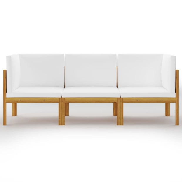 3-seater Garden Sofa with Cream Cushion Solid Acacia Wood Image 3