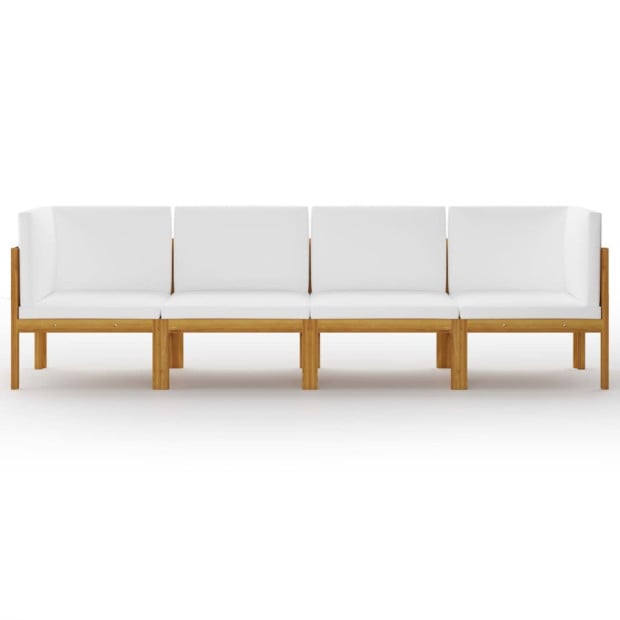 4-seater Garden Sofa with Cream Cushion Solid Acacia Wood Image 3