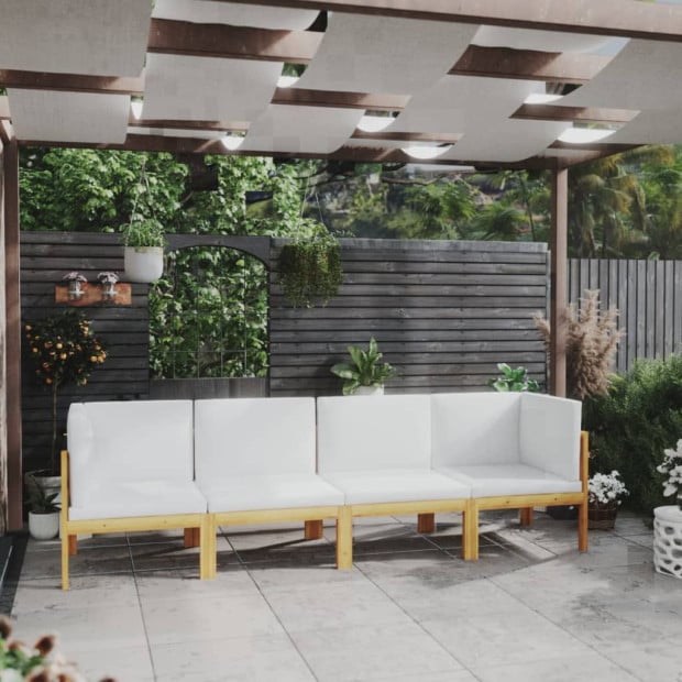4-seater Garden Sofa with Cream Cushion Solid Acacia Wood Image 2