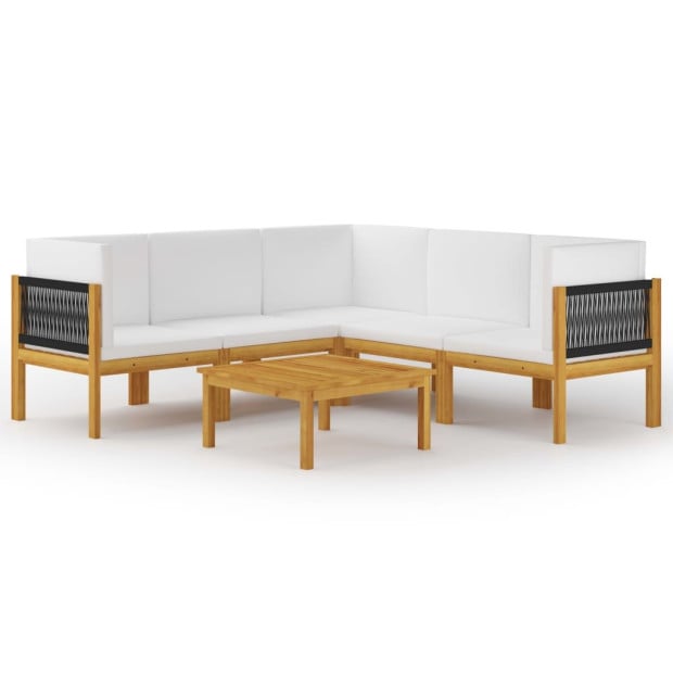 6pc Garden Lounge Set w/ Cushions Cream Solid Acacia Wood