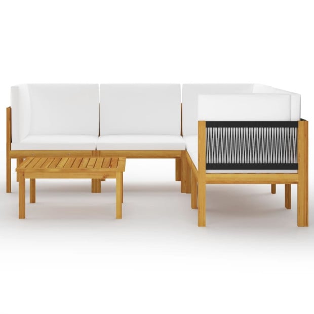 6pc Garden Lounge Set w/ Cushions Cream Solid Acacia Wood Image 3