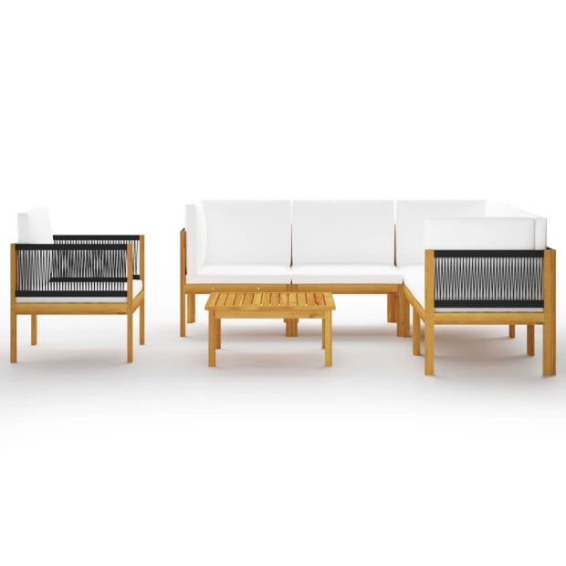 7 Piece Garden Lounge Set w/ Cushions Cream Solid Acacia Wood Image 3