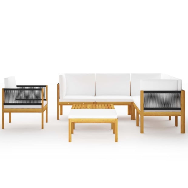 8 Piece Garden Lounge Set With Cushions Cream Solid Acacia Wood Image 3