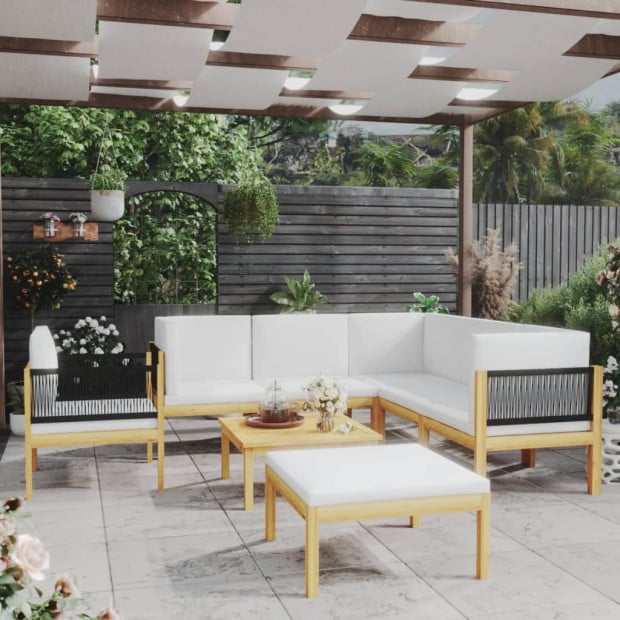 8 Piece Garden Lounge Set With Cushions Cream Solid Acacia Wood Image 2