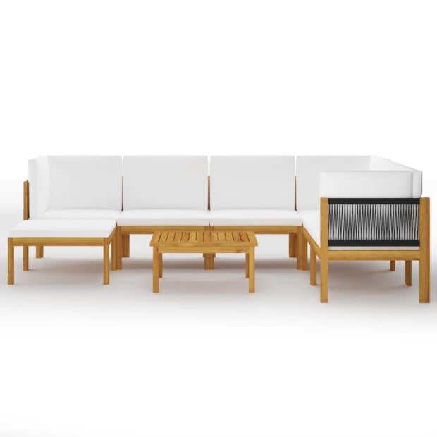 8 Piece Garden Lounge Set w/ Cushions Cream Solid Acacia Wood Image 3