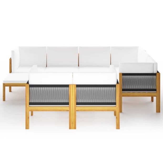 10 Piece Garden Lounge Set With Cushions Cream Solid Acacia Wood Image 3