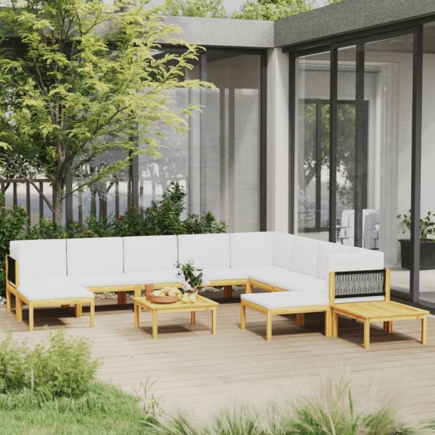 12 Piece Garden Lounge Set With Cushions Cream Solid Acacia Wood Image 2