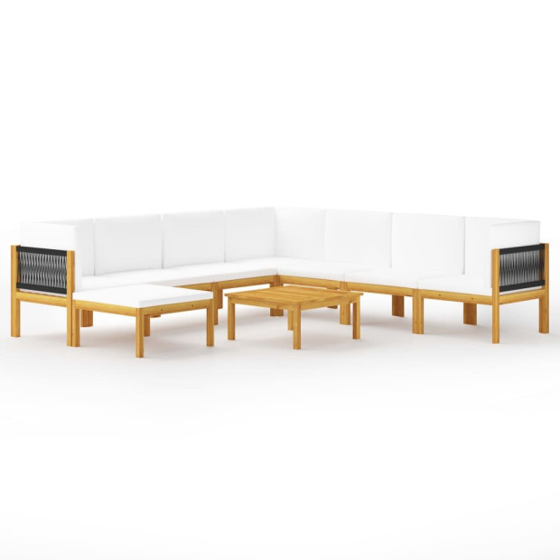 9 Piece Garden Lounge Set With Cushions Cream Solid Acacia Wood
