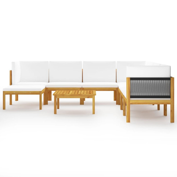 9 Piece Garden Lounge Set With Cushions Cream Solid Acacia Wood Image 3