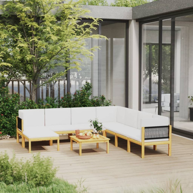 9 Piece Garden Lounge Set With Cushions Cream Solid Acacia Wood Image 2