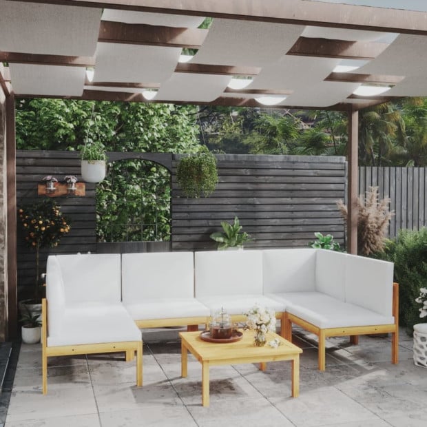7 Piece Solid Acacia Wood Garden Lounge Set With Cushions Cream Image 2