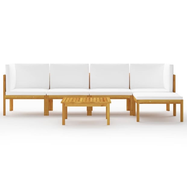 6 Piece Solid Acacia Wood Garden Lounge Set With Cushions Cream Image 3