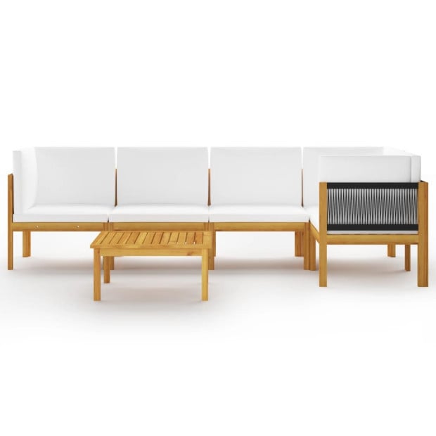 6 Piece Solid Acacia Wood Garden Lounge Set w/ Cushions Cream Image 3