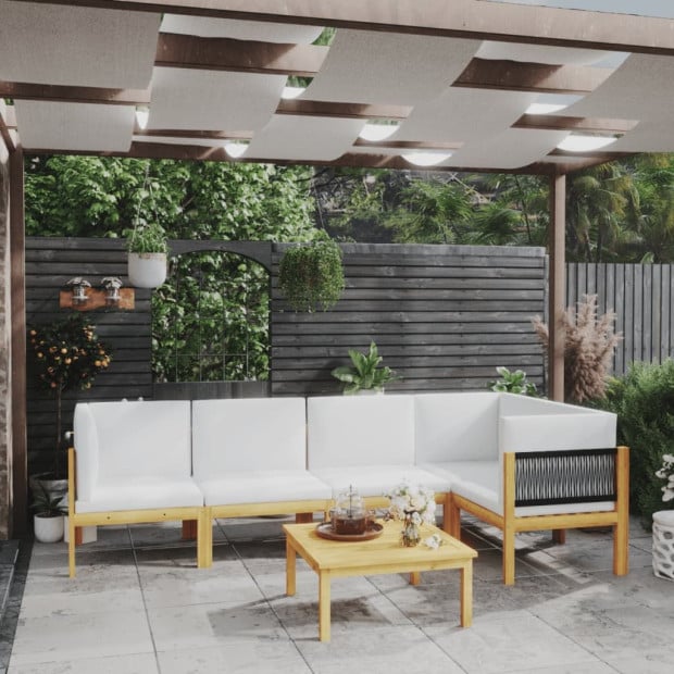 6 Piece Solid Acacia Wood Garden Lounge Set w/ Cushions Cream Image 2