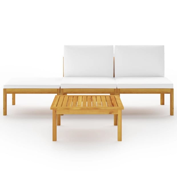 4 Piece Garden Lounge Set With Cushions Cream Solid Acacia Wood Image 3