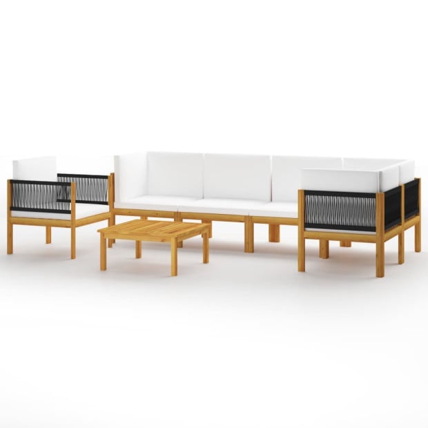 7pc Solid Acacia Wood Garden Lounge Set With Cushions Cream