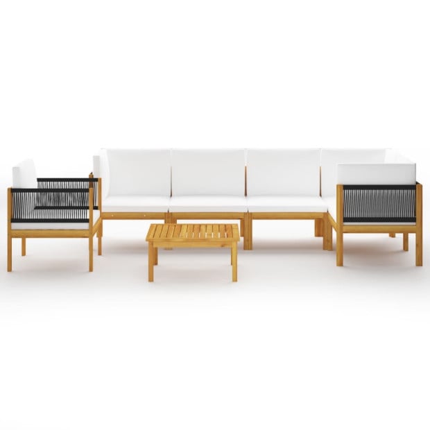 7pc Solid Acacia Wood Garden Lounge Set With Cushions Cream Image 3
