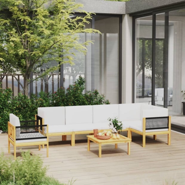 7pc Solid Acacia Wood Garden Lounge Set With Cushions Cream Image 2