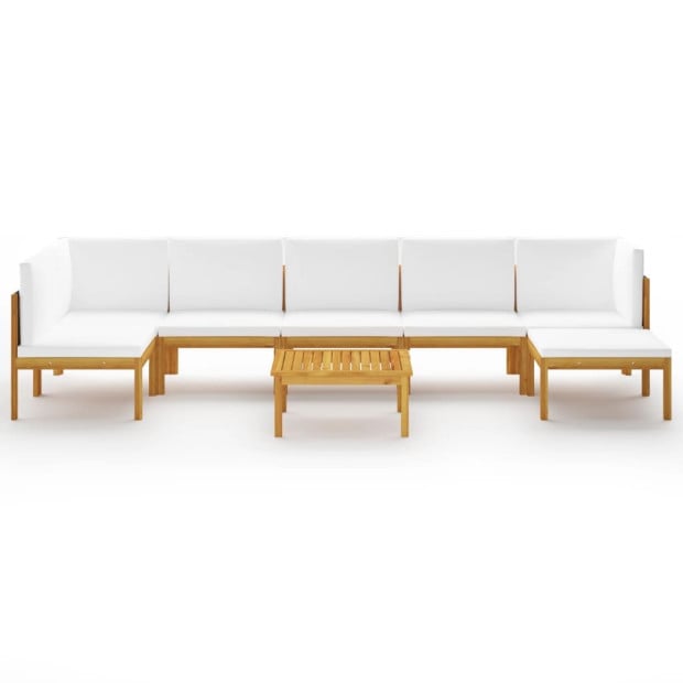 8pc Garden Lounge Set With Cushions Cream Solid Acacia Wood Image 3