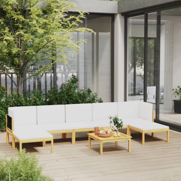 8pc Garden Lounge Set With Cushions Cream Solid Acacia Wood Image 2