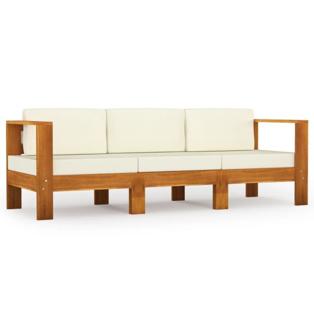 3-seater Garden Sofa With Cream White Cushions Solid Acacia Wood