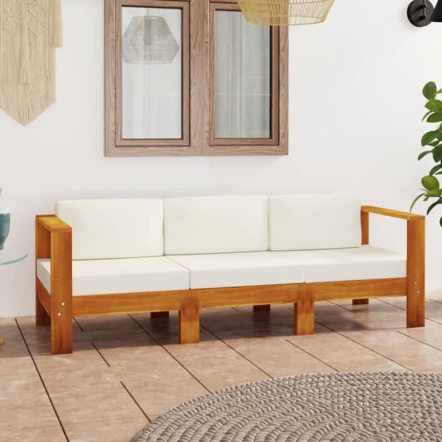 4-seater Garden Sofa With Cream White Cushions Solid Acacia Wood Image 2