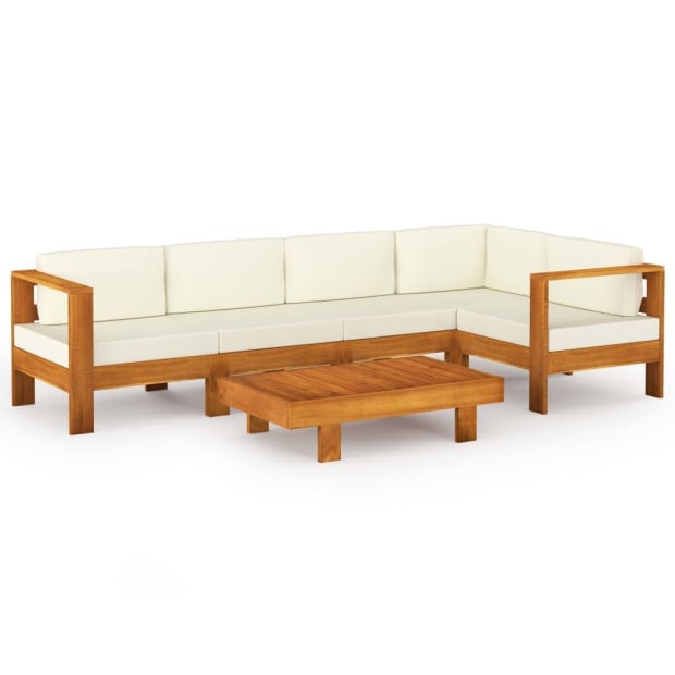 6 Piece Garden Lounge Set With Cream White Cushions Acacia Wood