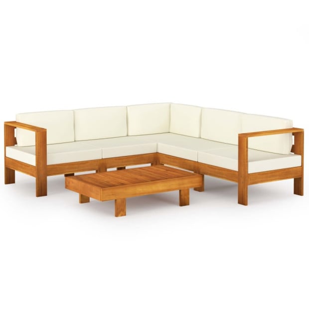 6pc Garden Lounge Set With Cream White Cushions Acacia Wood
