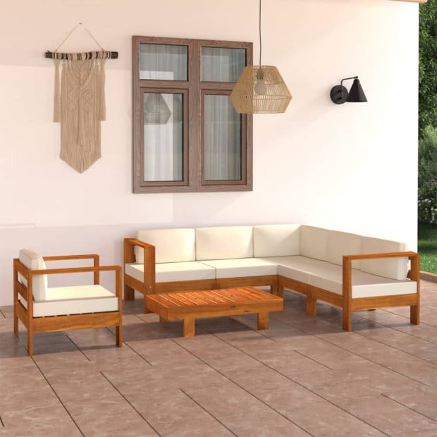 7 Piece Acacia Wood Garden Lounge Set With Cream White Cushions Image 2