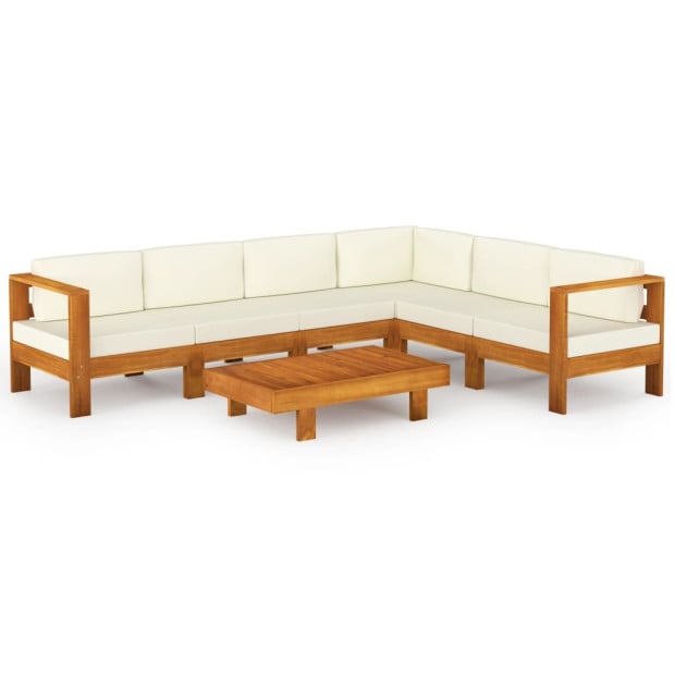 7 Piece Garden Lounge Set w/h Armrest Cream Cushions Acacia Wood