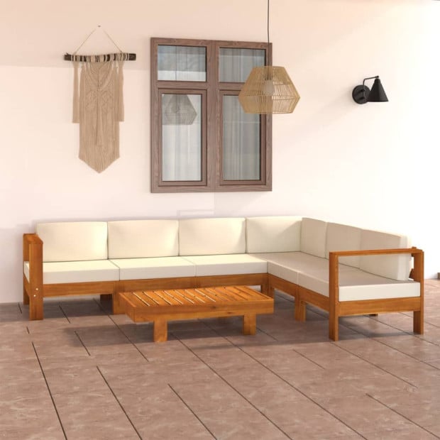 7 Piece Garden Lounge Set w/h Armrest Cream Cushions Acacia Wood Image 2