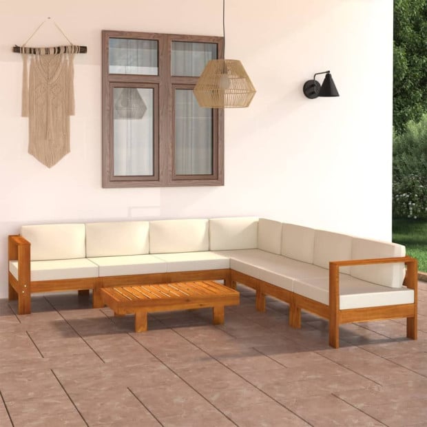 8pc Garden Lounge Set With Cream White Cushions Acacia Wood Image 2