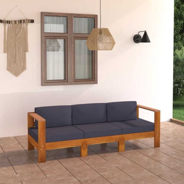 3-seater Garden Sofa With Dark Grey Cushions Acacia Wood Image 2