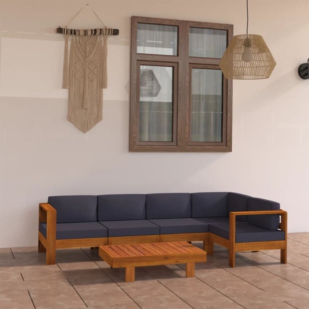 6 Piece Garden Lounge Set With Dark Grey Cushions Acacia Wood Image 2