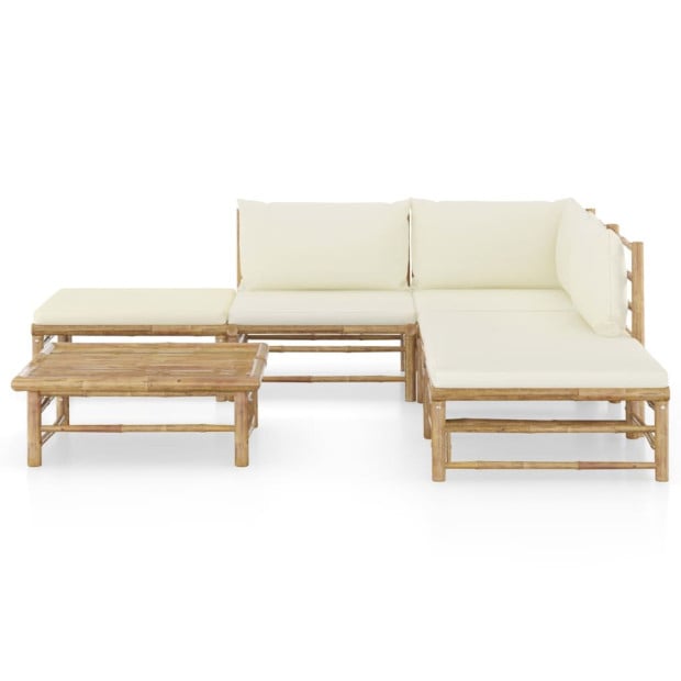 6pc Bamboo Garden Lounge Set With White Cream Cushions Image 2