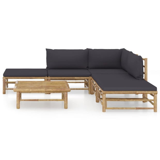 6 Piece Garden Lounge Set With Dark Grey Cushions Bamboo Image 2