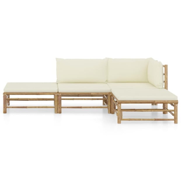 4 Piece Garden Lounge Set With Cream White Cushions Bamboo Image 2
